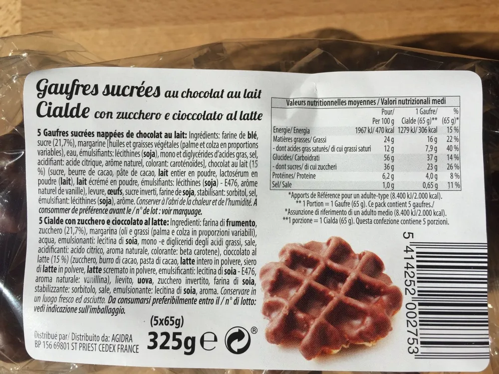 Gaufre sucrées au chocolat au lait