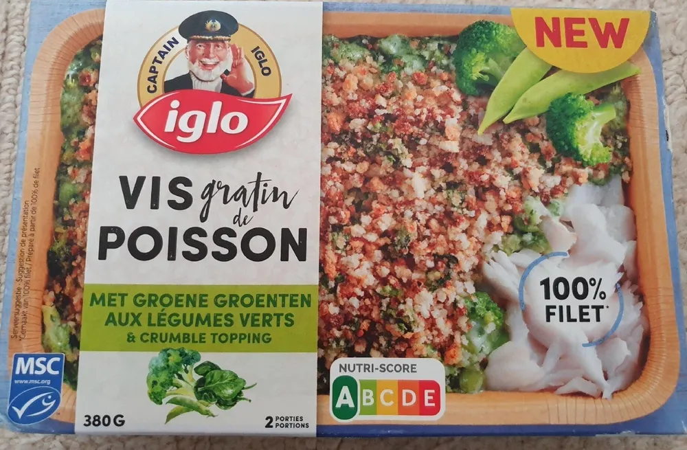 Vis gratin de poisson aux légumes verts & crumble topping