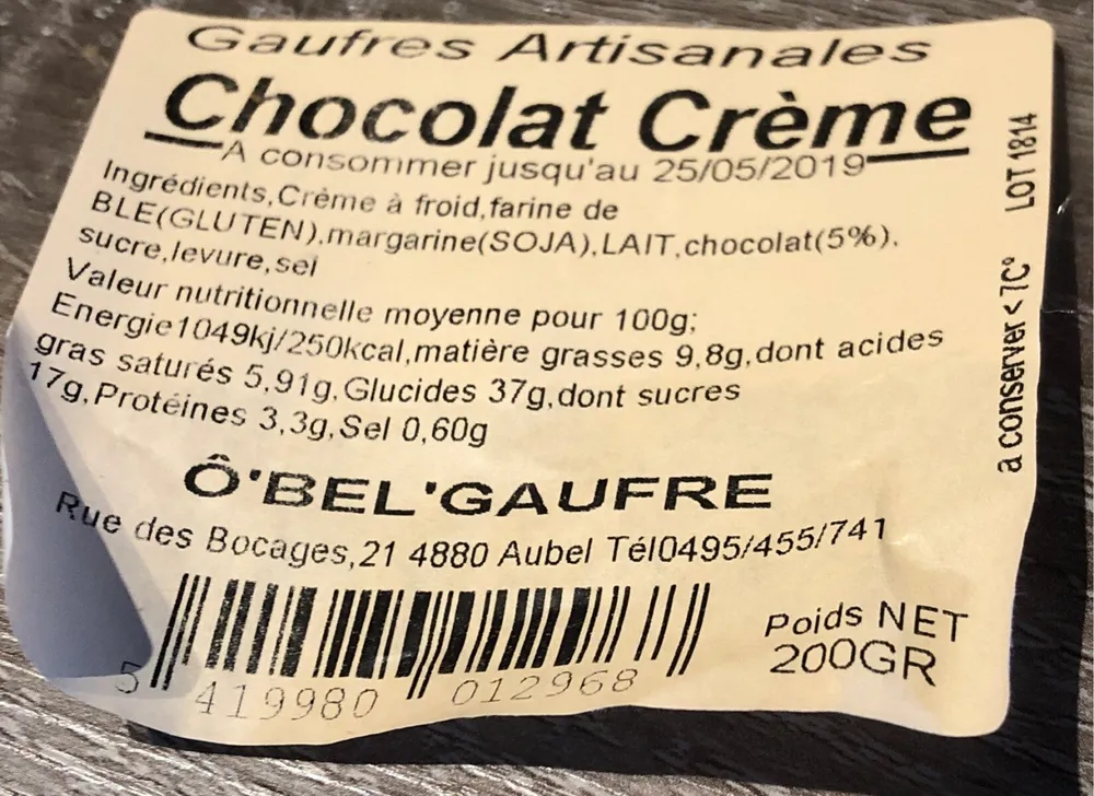 Gaufres artisanales chocolat creme