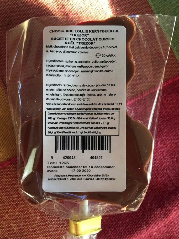 Sucette en chocolat ours de noel