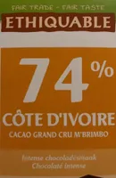 Chocolat noir 74% Grand cru M'brimbo