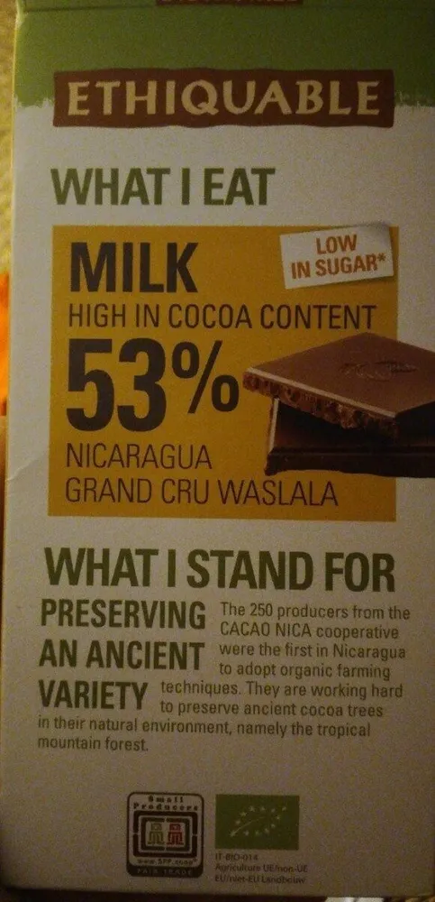 Chocolat lait Nicaragua 53%