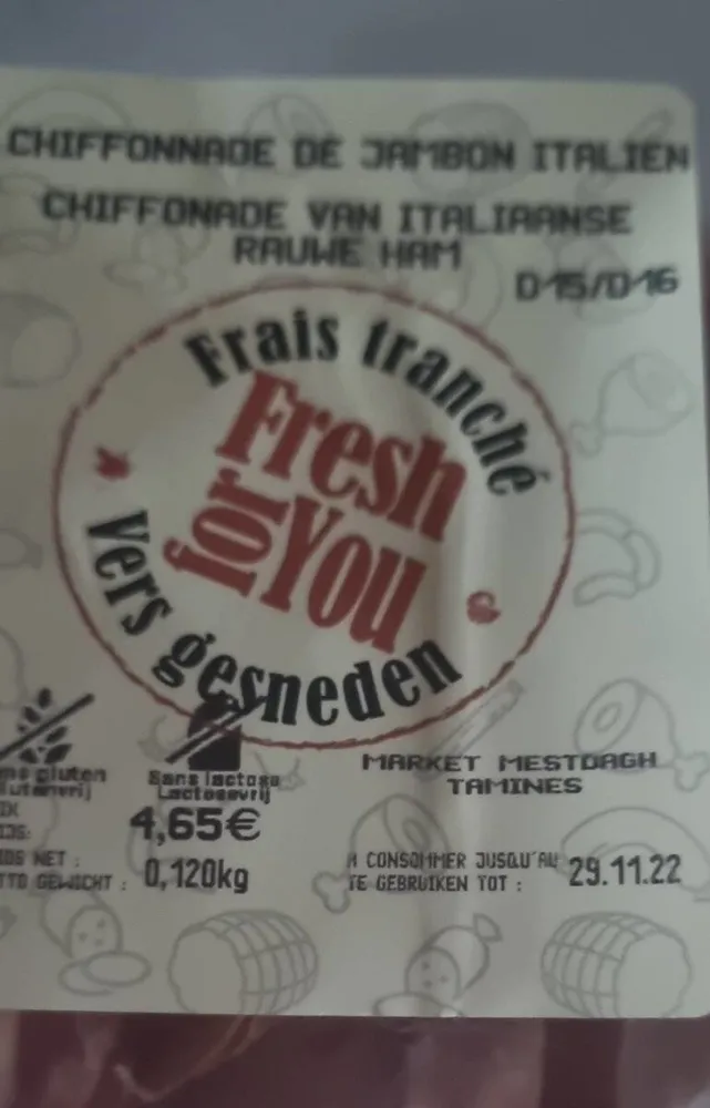 Chiffonnade de jambon italien