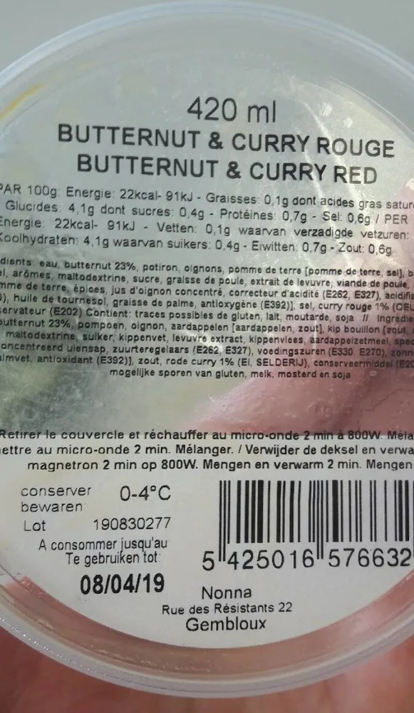 Soupe butternut et curry rouge