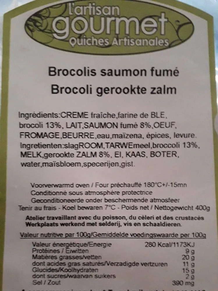 Quiche artisanale brocolis saumon fumé