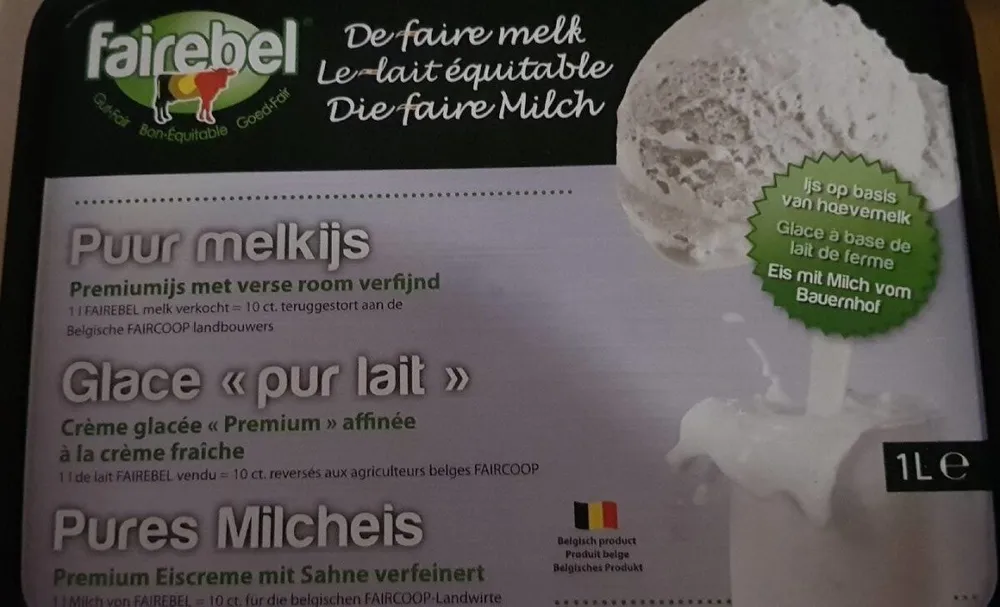 Glace pur lait à base de lait bio Fairebel