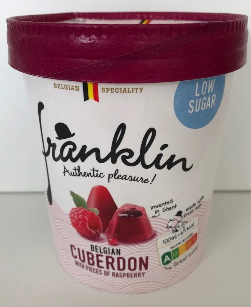 Glace cuberdon et morceaux de framboises