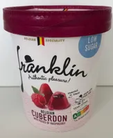 Glace cuberdon et morceaux de framboises