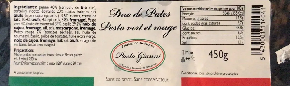 Duo de pates Pesto vert et rouge