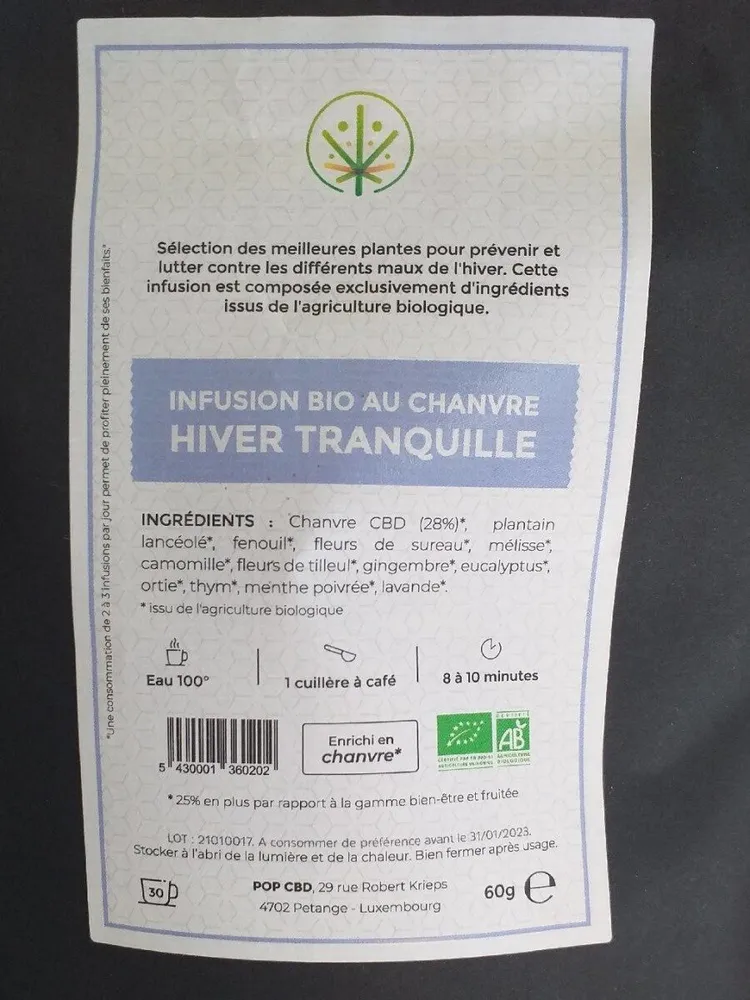 Infusion bio au chanvre Hiver Tranquille