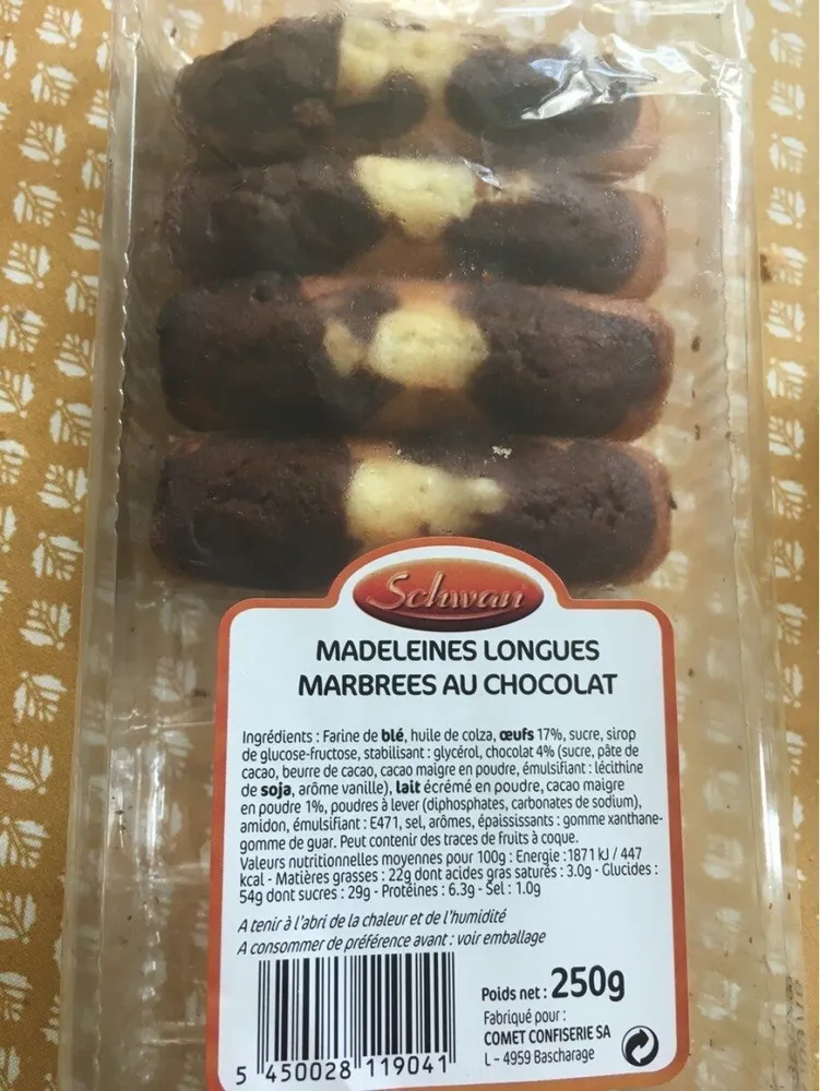 Madeleines longues marbrées au chocolat