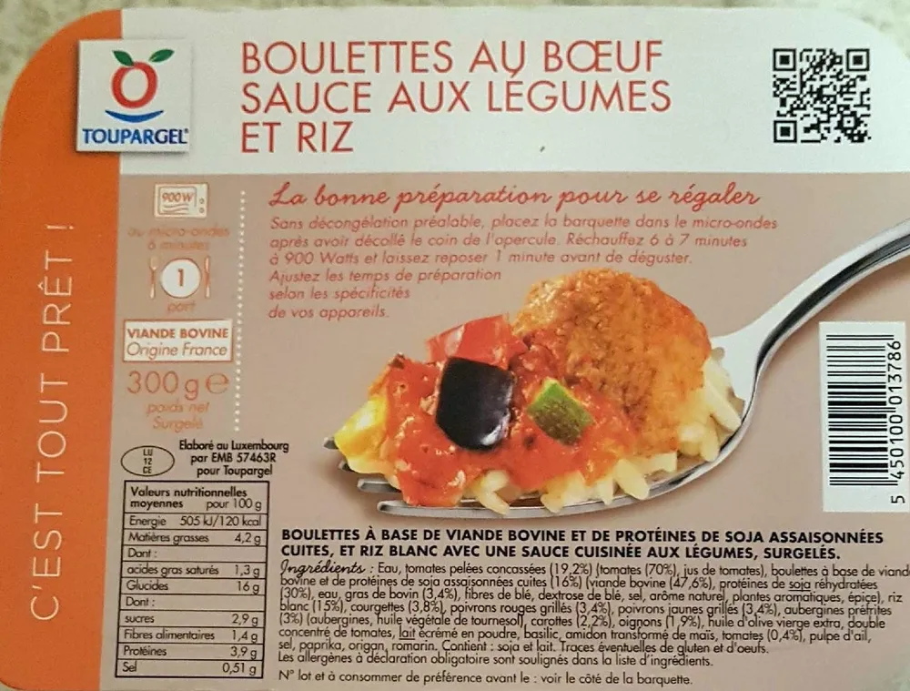 Boulettes au Bœuf, Sauce aux Légumes et Riz