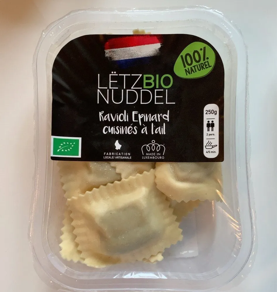 LëtzBio Nuddel Ravioli Épinard cuisinés à l‘ail