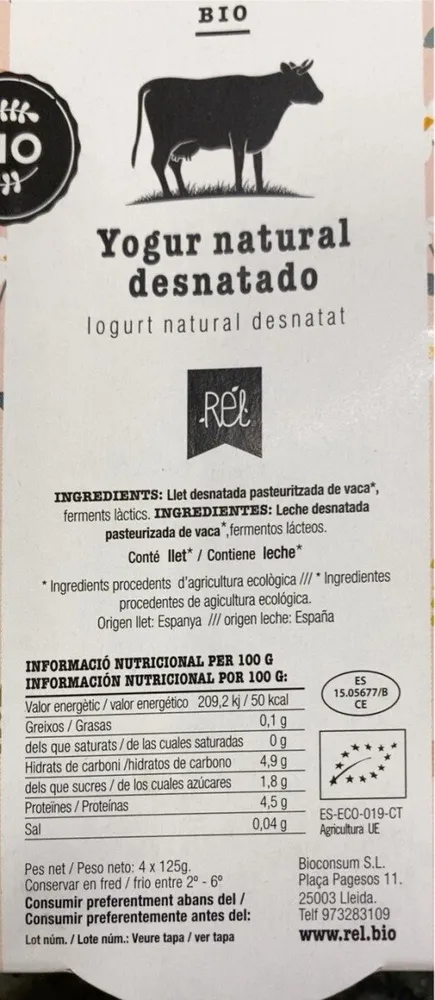 Iogurt natural desnatado