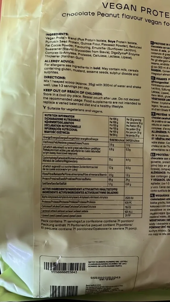 Vegan Protein Chocolate Peanut flavour