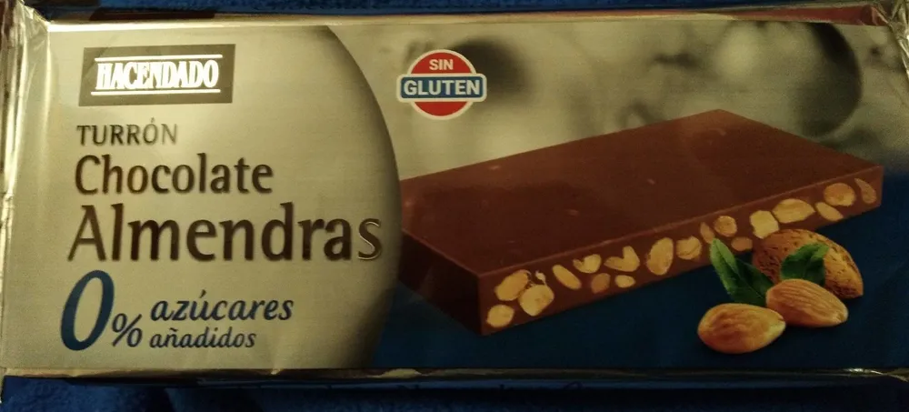 Turrón de chocolate con almendras 0%