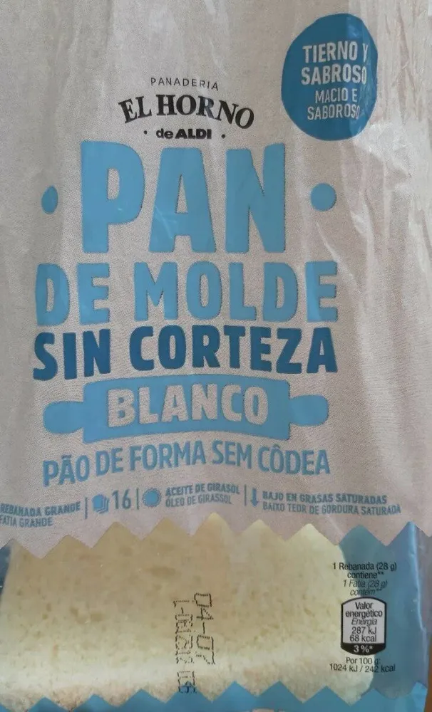 Pan de molde blanco sin corteza
