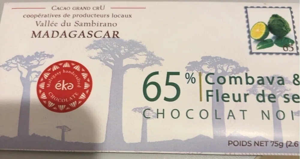 Chocolat noir 65% combava et fleur de sel