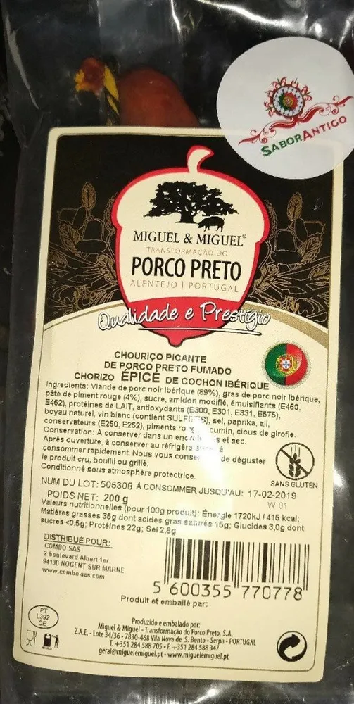 Chorizo épicé de cochon ibérique