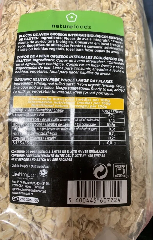 Avena integral sin gluten