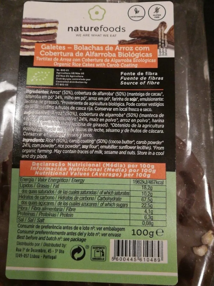 Galetes – Bolachas de Arroz com Cobertura de Alfarroba Biológicas