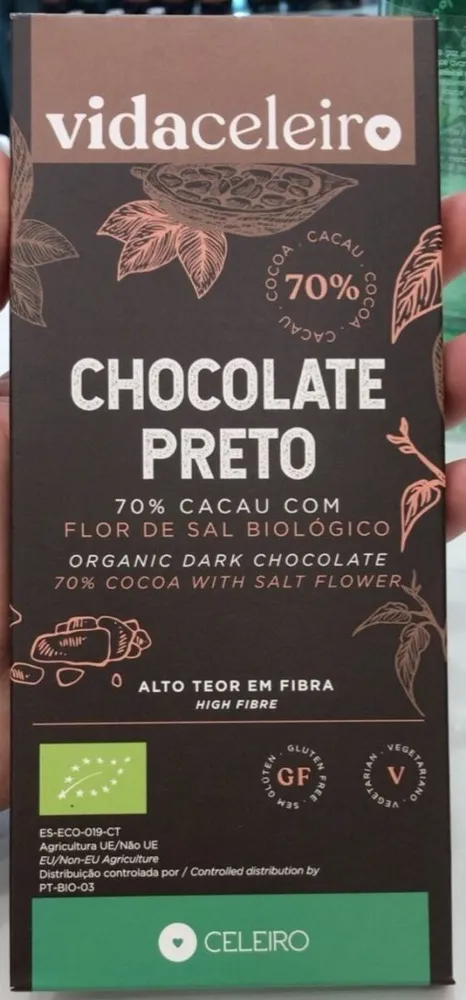Chocolate Preto 70% Cacau com Flor de Sal Biológico
