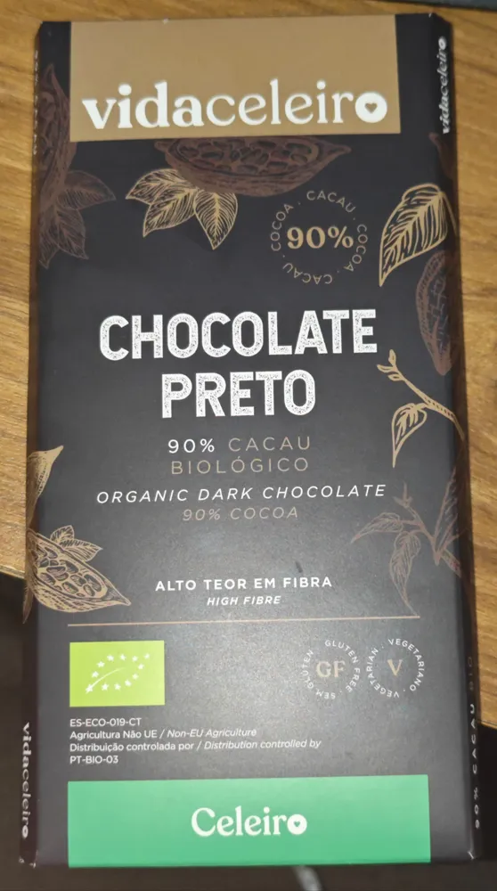 Chocolate preto 90% cacau biológico