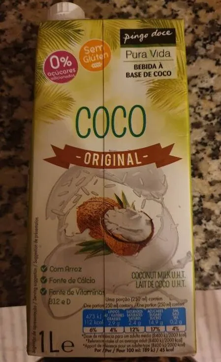 Bebida à Base de Coco, Coco, Original