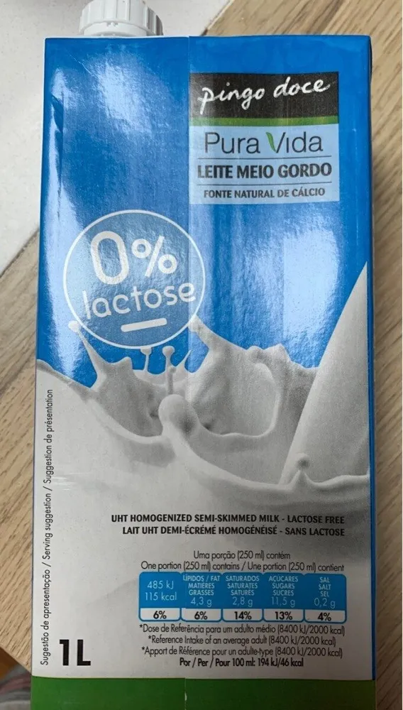 Leite Meio Gordo, 0% lactose