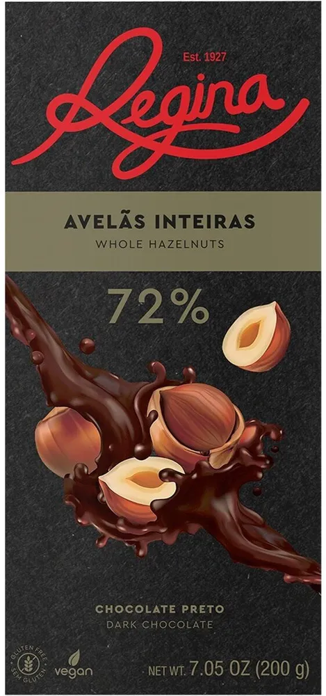 Chocolate preto com avelãs inteiras