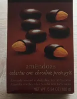 Amêndoas cobertas com chocolate preto 85%