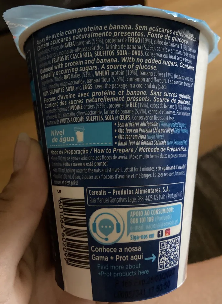 Puré de aveia com proteína e banana
