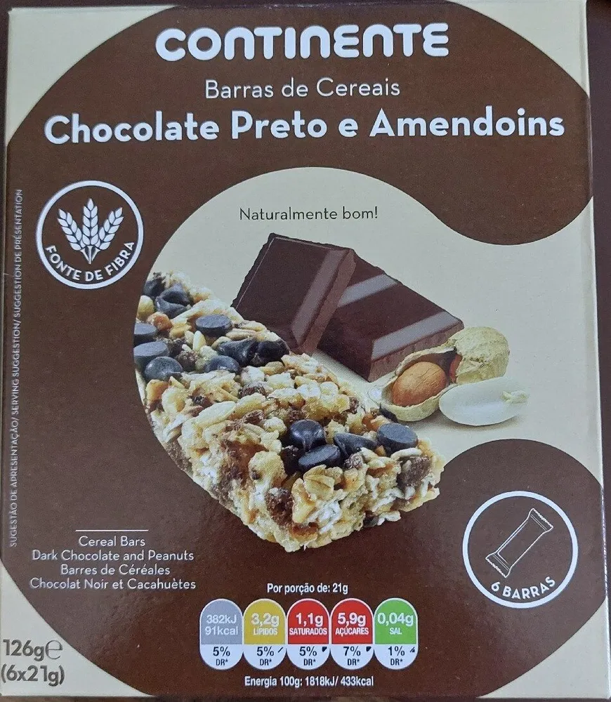 Barras de Cereais Chocolate Preto e Amendoins