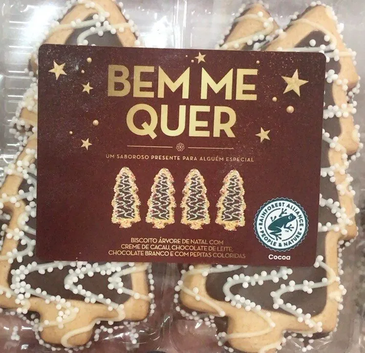 Biscoito Árvore de Natal com Creme de Cacau, Chocolate de Leite, Chocolate Branco e com Pepitas Coloridas