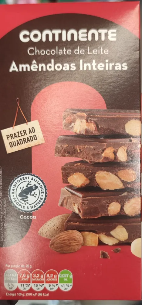 Chocolate de Leite Amêndoas Inteiras