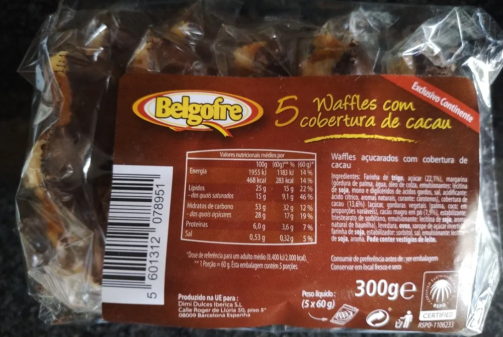 5 Waffles com Cobertura de Cacau