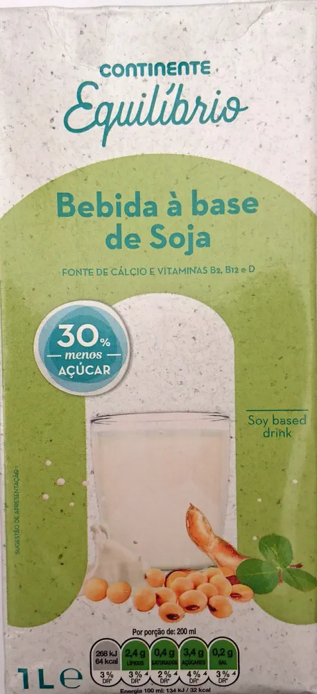 Bebida à base de Soja, 30% menos Açúcar