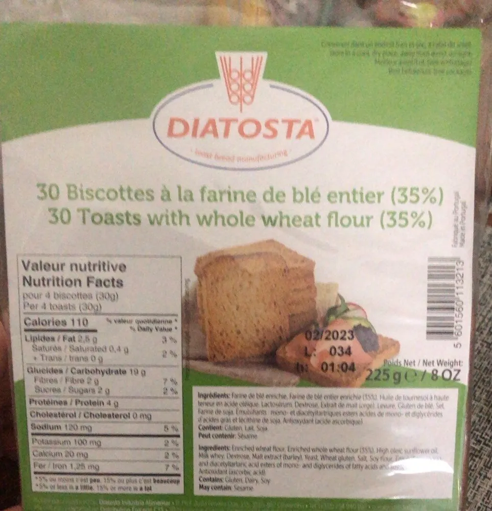 Biscottes à la farine de blé entier