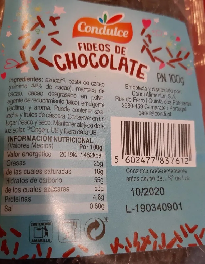 FIDEOS DE CHOCOLATE