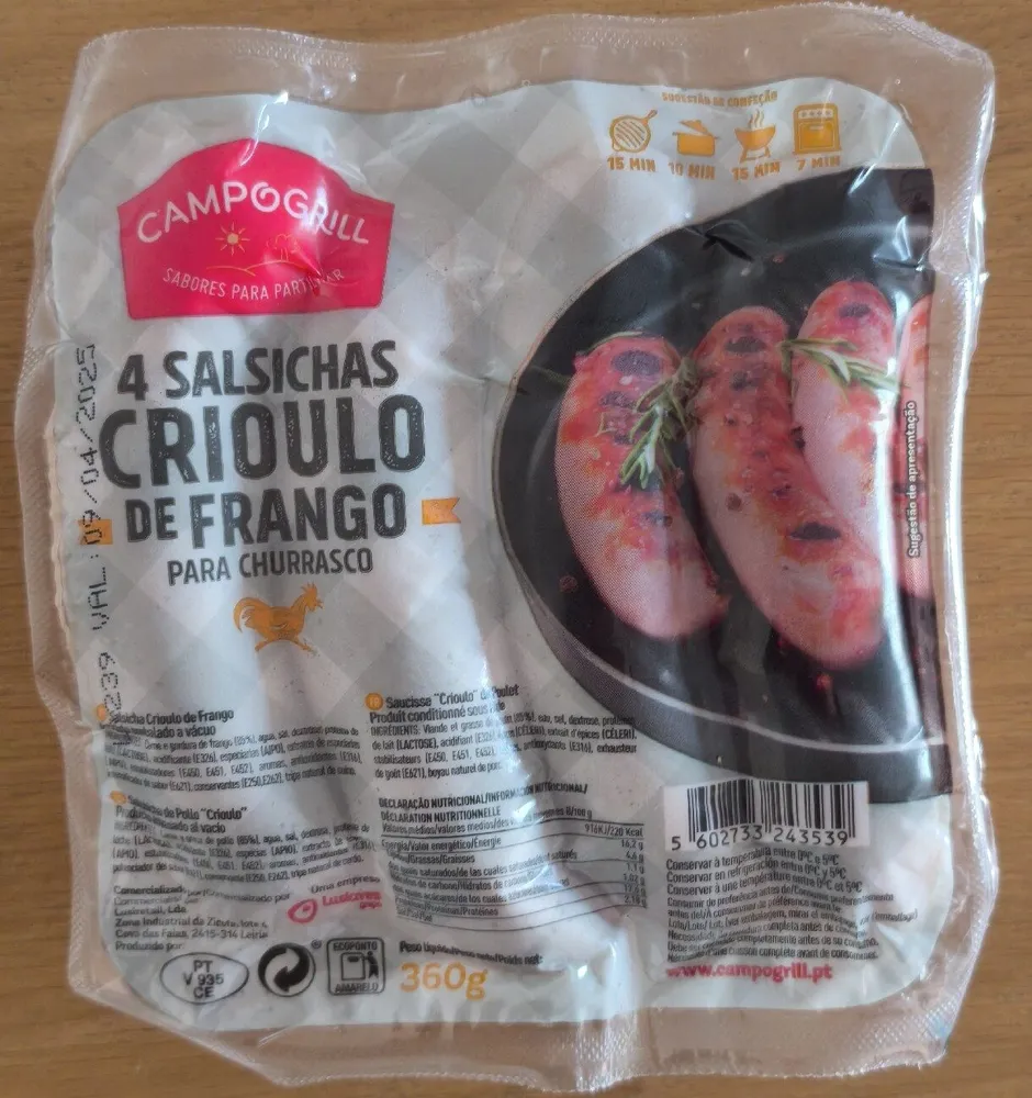 4 Salsichas Crioulo de Frango para Churrasco
