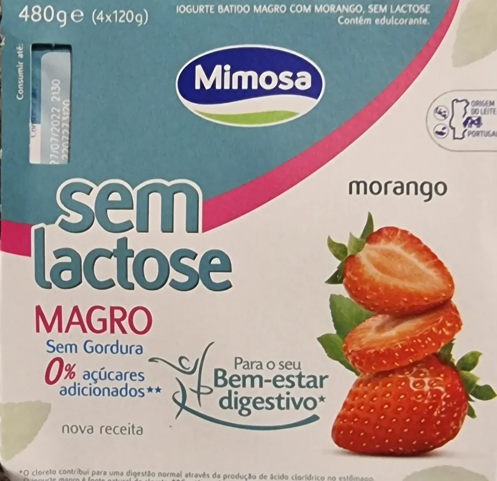 Iogurte batido magro com morango, sem lactose