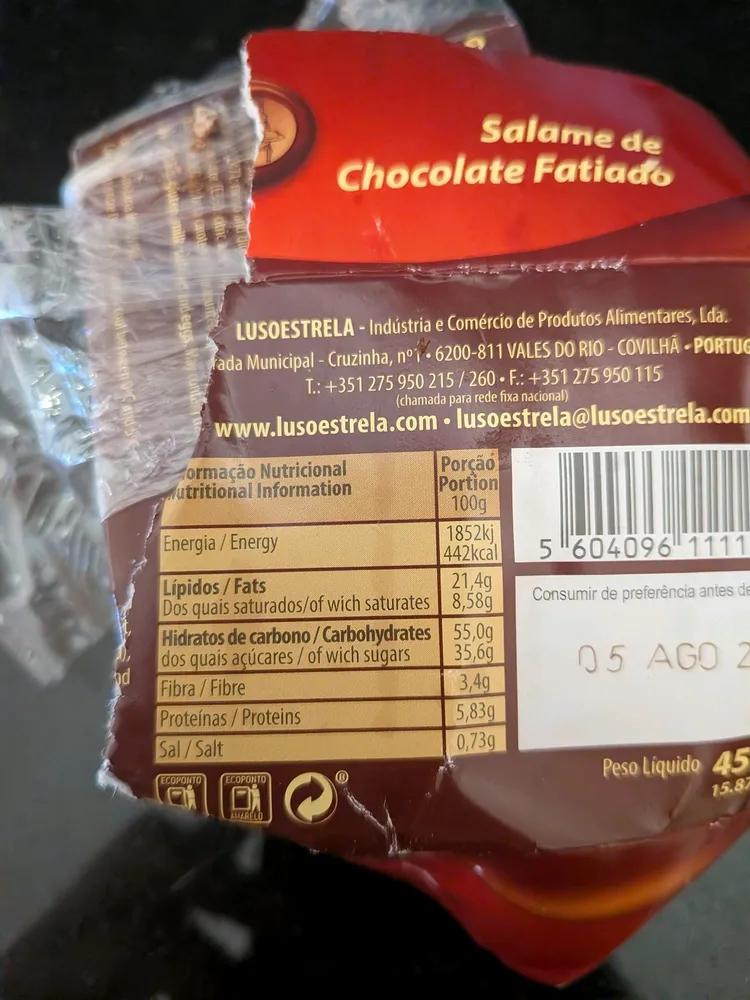 Salame de Chocolate Fatiado