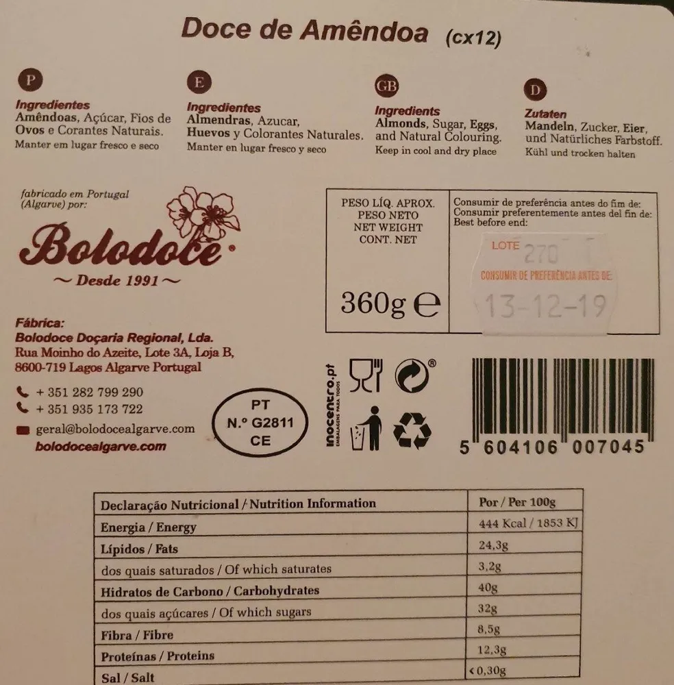 Pâte d'amande artisanale Portugal
