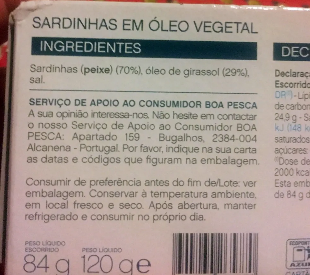 Sardinhas em óleo vegetal