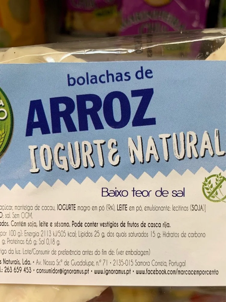 Bolachas de arroz iogurte natural