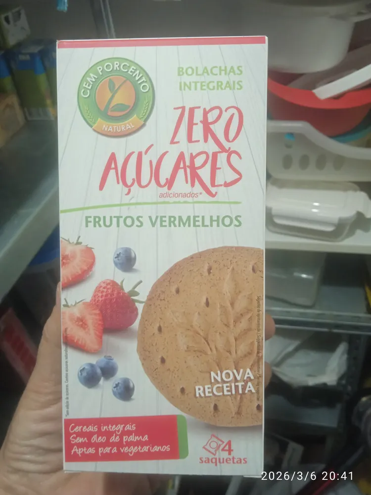 Bolachas integrais zero açúcares frutos vermelhos