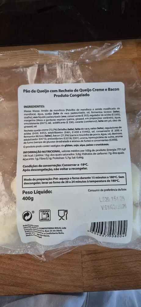 Pão De Queijo Com Recheio De Queijo Creme E Bacon Congelado