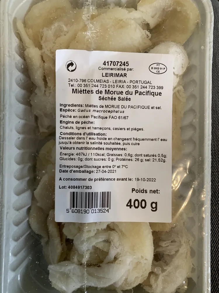 Miettes de Morue du pacifique (Séchée salée)