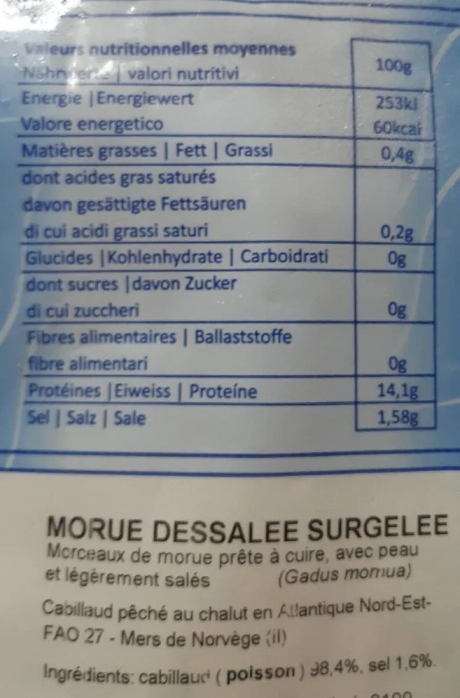 Morue Dessalée Surgelée