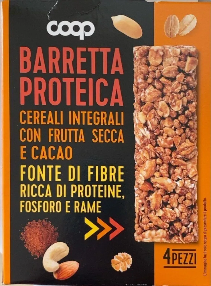 Battetta proteica cereali integrali con frutta secca e cacao